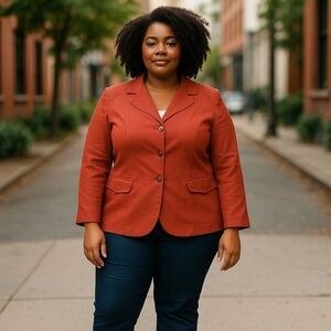 Tanja Women Casual Chic Blazer Business Career Wear Coral Red Fully Lined 18W